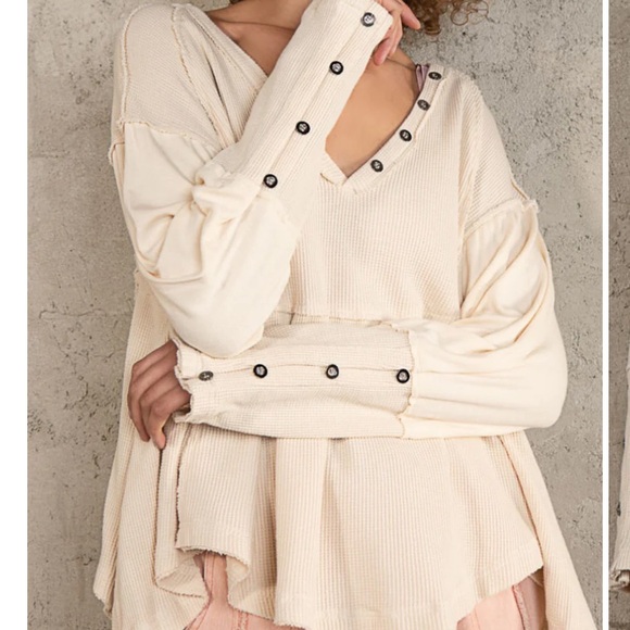 POL Tops - NWOT Pol Cream Buttoned shirt blouse Top oversized Waffle fabric asymmetrical M